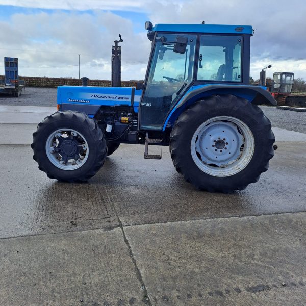 Left side view of the Landini Blizzard 85 tractor, showcasing its sturdy construction and robust design.