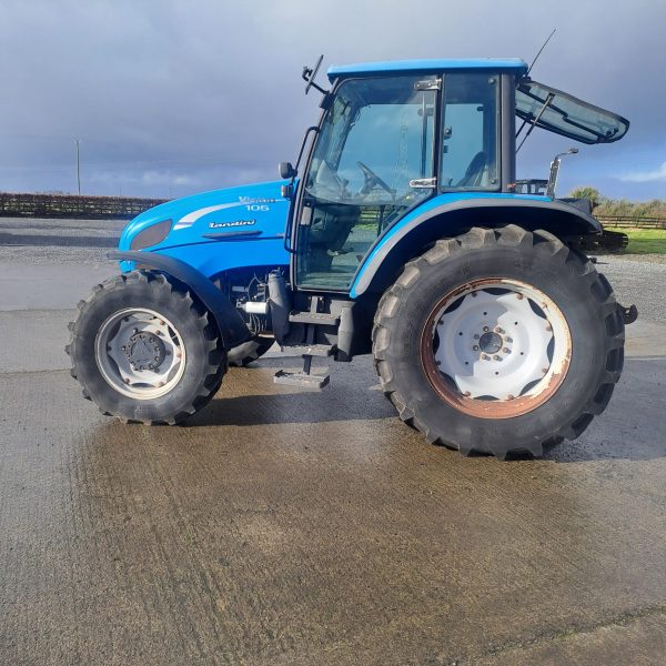 Left side view of the Landini Vision 105 tractor, displaying its exterior and operational components.