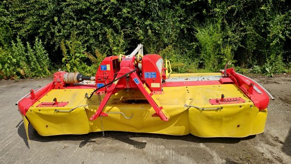 Front view of the Pottinger Mower Novacat 301 10 Foot Front Mower, showcasing its design and agricultural functionality.
