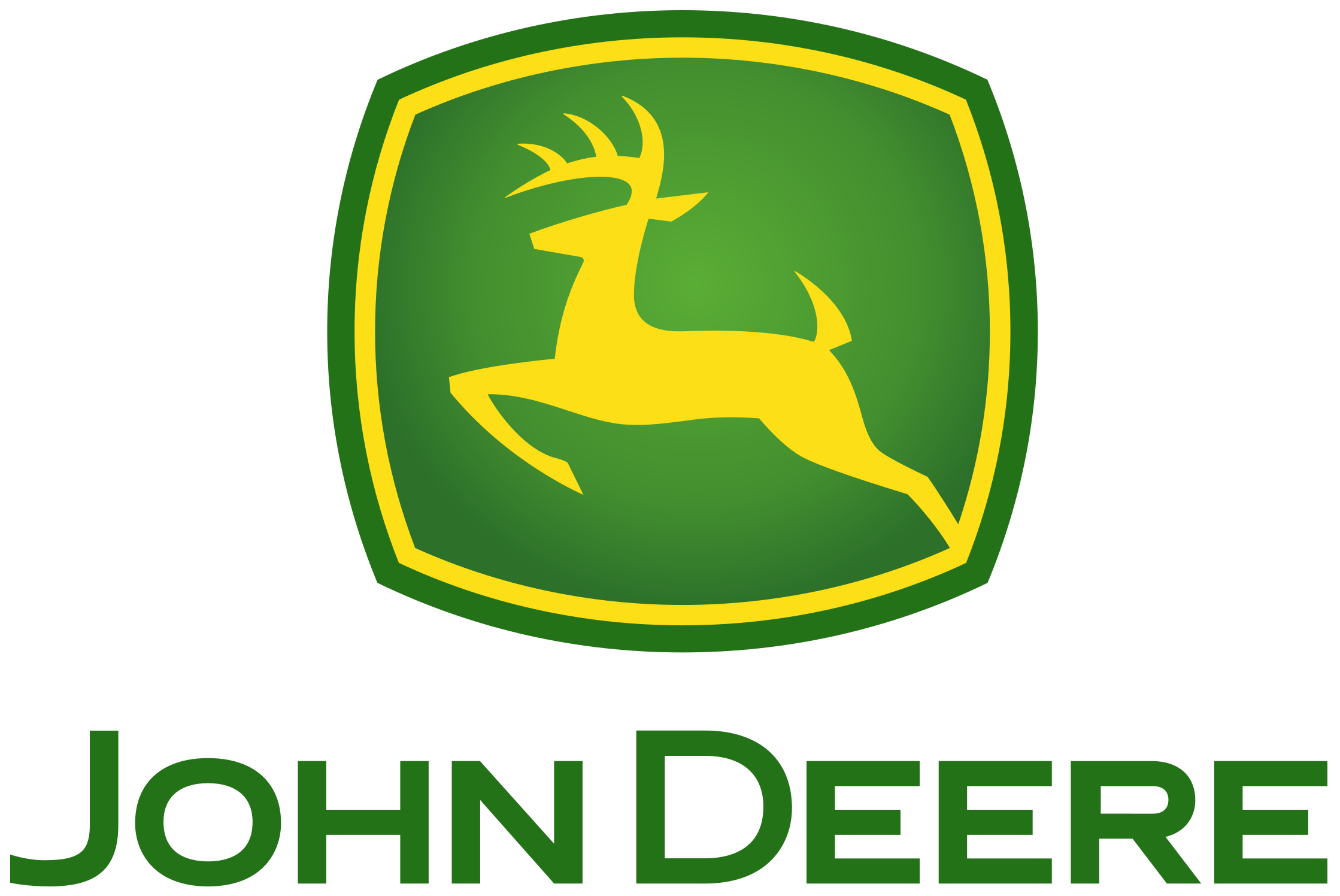 John Deere logo on a transparent background, symbolizing the brand's legacy in agricultural machinery and equipment.